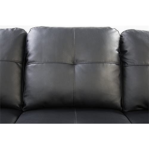 Devion Furniture Faux Leather Sectional Sofa with Ottoman in Black (Pillows Included)