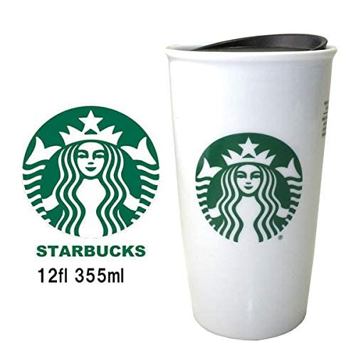 Starbucks Classic White and Green Coffee Traveler Tumbler Double Wall Ceramic Coffee Travel 12 oz