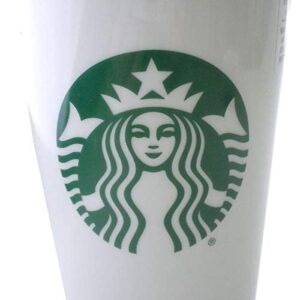 Starbucks Classic White and Green Coffee Traveler Tumbler Double Wall Ceramic Coffee Travel 12 oz