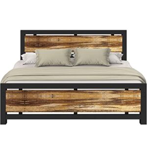 Aqgrj King Bed Frame, Platform Bed Frame King Size with Wood Headboard and 12 Strong Metal Supports,Easy Assembly, Noise-Free No Box Spring Needed