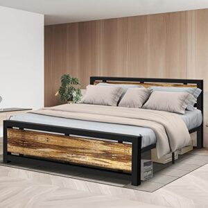 Aqgrj King Bed Frame, Platform Bed Frame King Size with Wood Headboard and 12 Strong Metal Supports,Easy Assembly, Noise-Free No Box Spring Needed