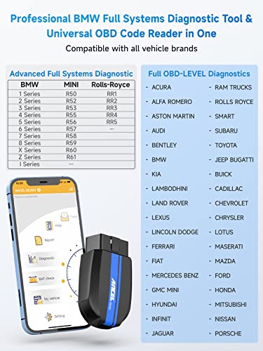 ANCEL BD300 OBD2 Scanner Bluetooth Fits for BMW Full System Code Reader Fits for BMW Diagnostic Tool with Battery Registration Tool Service EPB CBS ETC ABS Airbag & Powerful OBD2 Scanner for All Cars