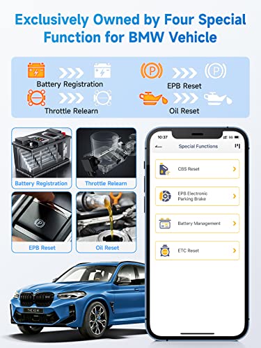 ANCEL BD300 OBD2 Scanner Bluetooth Fits for BMW Full System Code Reader Fits for BMW Diagnostic Tool with Battery Registration Tool Service EPB CBS ETC ABS Airbag & Powerful OBD2 Scanner for All Cars