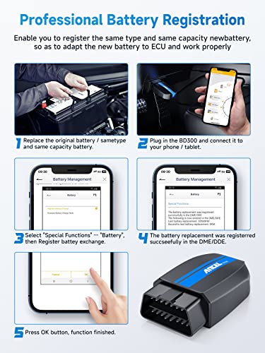 ANCEL BD300 OBD2 Scanner Bluetooth Fits for BMW Full System Code Reader Fits for BMW Diagnostic Tool with Battery Registration Tool Service EPB CBS ETC ABS Airbag & Powerful OBD2 Scanner for All Cars