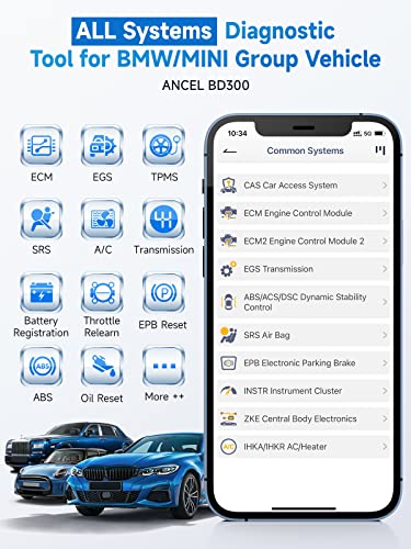 ANCEL BD300 OBD2 Scanner Bluetooth Fits for BMW Full System Code Reader Fits for BMW Diagnostic Tool with Battery Registration Tool Service EPB CBS ETC ABS Airbag & Powerful OBD2 Scanner for All Cars