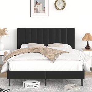 flolinda queen size bed frame and headboard, velvet upholstered tufted bed frame queen, heavy duty metal mattress foundation with sprung slats, queen bed frame no box spring needed, easy assembly