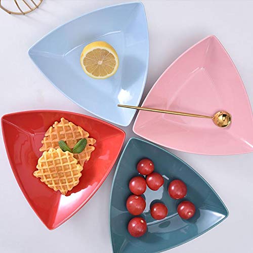 KOWMcp Dinner Plates 1Pcs Household Triangular Plate Can Be Used to Place Vegetables, Grilled Meat, Pasta, Fruit Pies (Color : Pink)