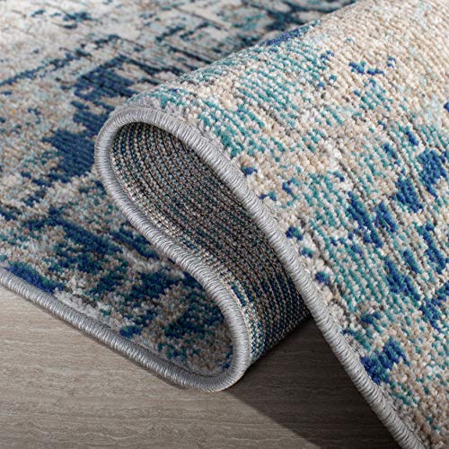 SAFAVIEH Madison Collection 8' x 10' Grey/Blue MAD460K Modern Abstract Non-Shedding Living Room Bedroom Dining Home Office Area Rug