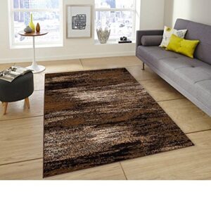 pro rugs chocolate/brown/gold abstract contemporary modern design mixed colors area rug. (8 feet x 10 feet)