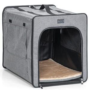 petsfit sturdy wire frame soft dog crate, collapsible for travel (l: 31″ x 21″ x 26″, light grey a)