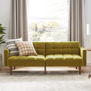 mopio aaron futon convertible sofa sleeper futon twin size with arms split back design 77.5″ (velvet, antique gold)