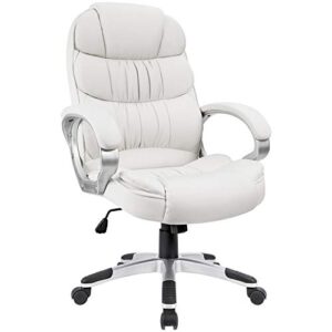 homall office chair high back computer chair desk chair, pu leather adjustable height modern executive swivel task chair with padded armrests and lumbar support (white)