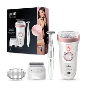 braun silk-épil 9 9-890 facial hair removal for women, bikini trimmer, womens shaver wet & dry, cordless and 7 extras