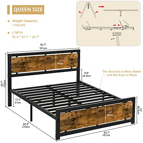 Pliwier Platform Queen Bed Frame, Heavy Duty Queen Size Bed Frame with Headboard and Footboard, Strong Steel Slat Support, No Box Spring Needed, Noise Free, Easy Assembly