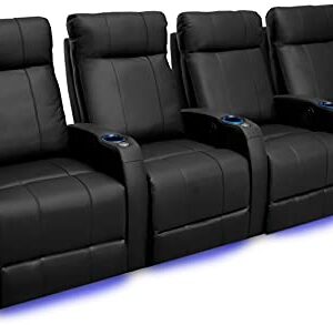 Valencia Syracuse Home Theater Seating | Premium Top Grain Nappa 9000 Leather, Power Recliner, LED Lighting (Row of 4, Black)
