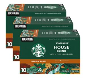 starbucks coffee k-cup pods, house blend, medium roast coffee, notes of toffee & dusted cocoa, keurig genuine k-cup pods, 10 ct k-cups/box (pack of 3 boxes)