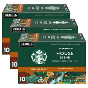 Starbucks Coffee K-Cup Pods, House Blend, Medium Roast Coffee, Notes of Toffee & Dusted Cocoa, Keurig Genuine K-Cup Pods, 10 CT K-Cups/Box (Pack of 3 Boxes)