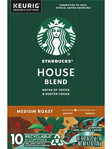 Starbucks Coffee K-Cup Pods, House Blend, Medium Roast Coffee, Notes of Toffee & Dusted Cocoa, Keurig Genuine K-Cup Pods, 10 CT K-Cups/Box (Pack of 3 Boxes)