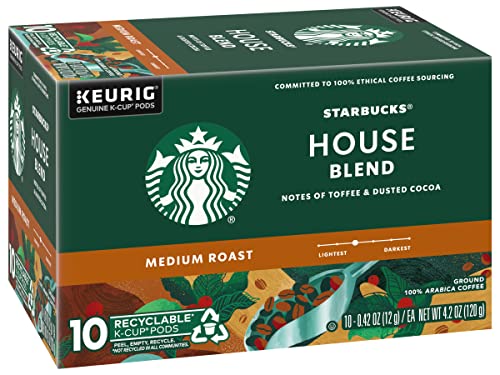 Starbucks Coffee K-Cup Pods, House Blend, Medium Roast Coffee, Notes of Toffee & Dusted Cocoa, Keurig Genuine K-Cup Pods, 10 CT K-Cups/Box (Pack of 3 Boxes)