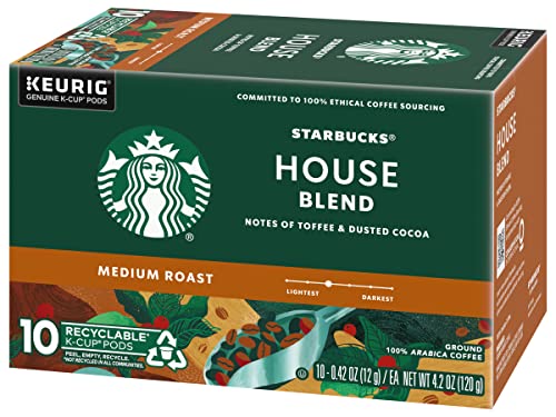 Starbucks Coffee K-Cup Pods, House Blend, Medium Roast Coffee, Notes of Toffee & Dusted Cocoa, Keurig Genuine K-Cup Pods, 10 CT K-Cups/Box (Pack of 3 Boxes)