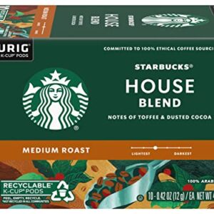 Starbucks Coffee K-Cup Pods, House Blend, Medium Roast Coffee, Notes of Toffee & Dusted Cocoa, Keurig Genuine K-Cup Pods, 10 CT K-Cups/Box (Pack of 3 Boxes)