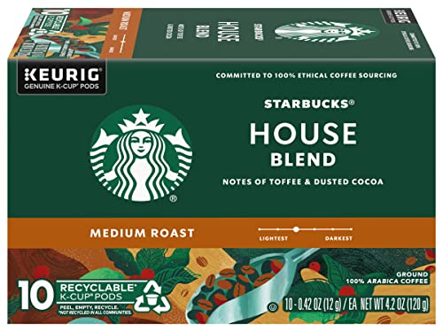 Starbucks Coffee K-Cup Pods, House Blend, Medium Roast Coffee, Notes of Toffee & Dusted Cocoa, Keurig Genuine K-Cup Pods, 10 CT K-Cups/Box (Pack of 3 Boxes)