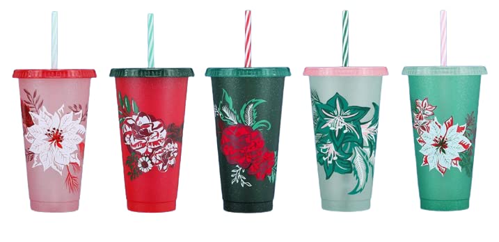 Starbucks Reusable Color Changing 5 Hot Cups - Limited Edition Holiday & Christmas Gift Hot Cups With Lids