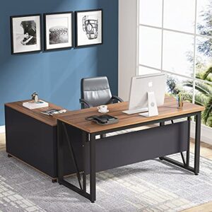 tribesigns 55 inches executive desk and 43″ lateral file cabinet, l-shaped computer desk home office furniture with drawers and storage shelves, office table with cabinet,rustic