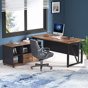 Tribesigns 55 inches Executive Desk and 43" lateral File Cabinet, L-Shaped Computer Desk Home Office Furniture with Drawers and Storage Shelves, Office Table with Cabinet,Rustic