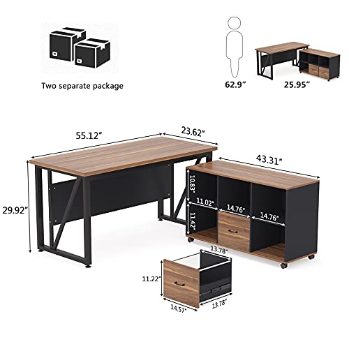 Tribesigns 55 inches Executive Desk and 43" lateral File Cabinet, L-Shaped Computer Desk Home Office Furniture with Drawers and Storage Shelves, Office Table with Cabinet,Rustic