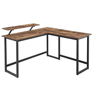 vasagle l-shaped computer desk, industrial workstation for home office study writing and gaming, space-saving, easy assembly, 55.1”d x 51.2”w, rustic brown
