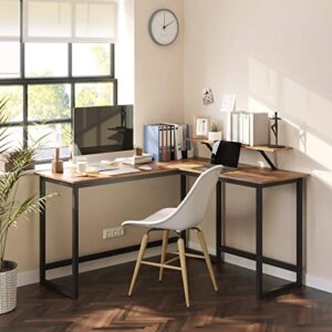 VASAGLE L-Shaped Computer Desk, Industrial Workstation for Home Office Study Writing and Gaming, Space-Saving, Easy Assembly, 55.1”D x 51.2”W, Rustic Brown