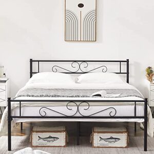 vecelo metal platform bed frame mattress foundation with vintage headboard & footboard, no box spring needed, easy assembly, queen, black