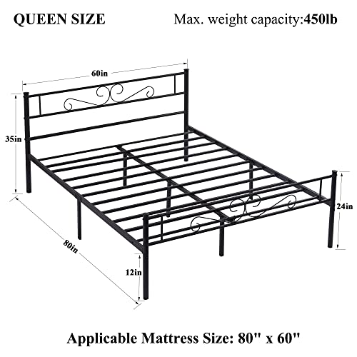 VECELO Metal Platform Bed Frame Mattress Foundation with Vintage Headboard & Footboard, No Box Spring Needed, Easy Assembly, Queen, Black