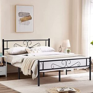 VECELO Metal Platform Bed Frame Mattress Foundation with Vintage Headboard & Footboard, No Box Spring Needed, Easy Assembly, Queen, Black