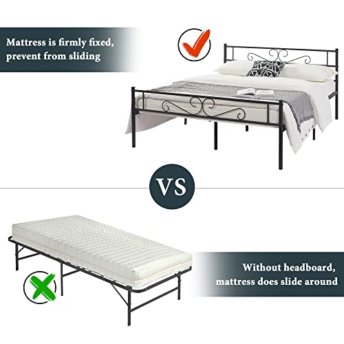 VECELO Metal Platform Bed Frame Mattress Foundation with Vintage Headboard & Footboard, No Box Spring Needed, Easy Assembly, Queen, Black