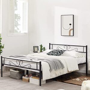 VECELO Metal Platform Bed Frame Mattress Foundation with Vintage Headboard & Footboard, No Box Spring Needed, Easy Assembly, Queen, Black