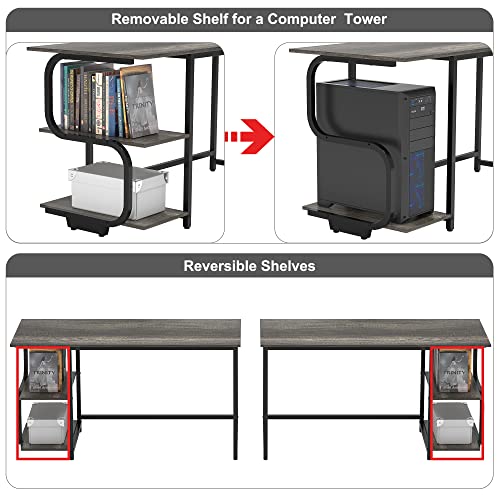 Teraves Reversible Computer Desk for Small Spaces,Small Desk with Shelves,47 inch Gaming Desk Office Desk Bedroom Desk for Home Office