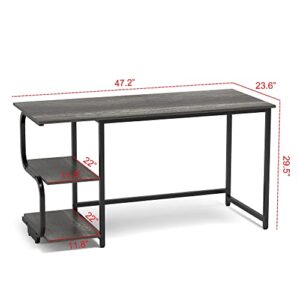 Teraves Reversible Computer Desk for Small Spaces,Small Desk with Shelves,47 inch Gaming Desk Office Desk Bedroom Desk for Home Office