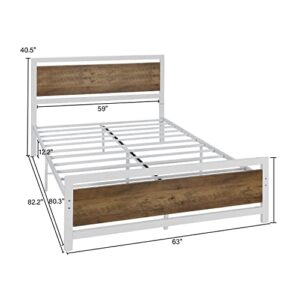 Catrimown Queen Bed Frame with Headboard White Queen Bed Frame with Heavy Duty Steel Slat Supports Metal Platform Bed Frame Queen Size Under Bed Storage Space, Queen Bed Frames No Box Spring Needed