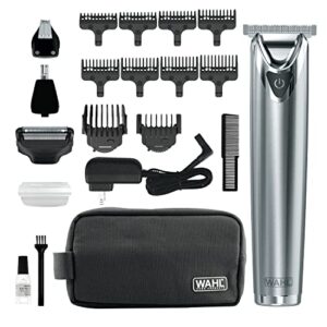 wahl stainless steel lithium ion 2.0+ beard trimmer for men – electric shaver & nose ear trimmer – rechargeable all in one men’s grooming kit – model 9864ss