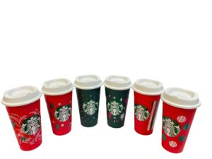 starbucks reusable color changing 6 hot cups – limited edition holiday & christmas gift hot cups with lids – 16 ounces – (pack of 6)