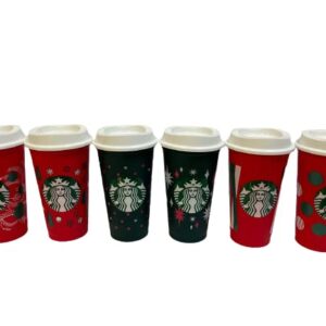 Starbucks Reusable Color Changing 6 Hot Cups - Limited Edition Holiday & Christmas Gift Hot Cups With Lids - 16 Ounces - (Pack of 6)