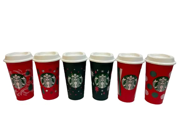 Starbucks Reusable Color Changing 6 Hot Cups - Limited Edition Holiday & Christmas Gift Hot Cups With Lids - 16 Ounces - (Pack of 6)