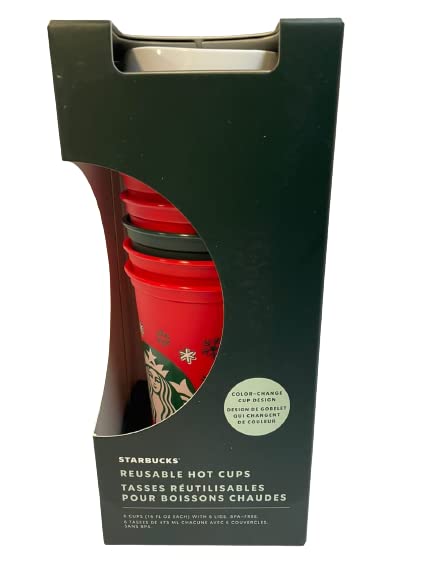 Starbucks Reusable Color Changing 6 Hot Cups - Limited Edition Holiday & Christmas Gift Hot Cups With Lids - 16 Ounces - (Pack of 6)
