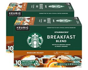 starbucks coffee k-cup pods, breakfast blend medium roast, ground coffee k-cup pods for keurig brewing system, 10 ct k-cup pods per box (pack of 2 boxes)