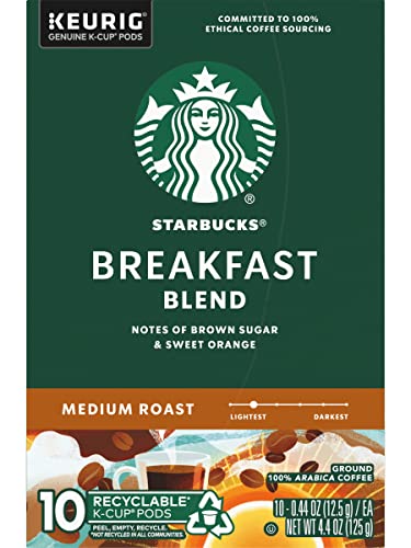 Starbucks Coffee K-Cup Pods, Breakfast Blend Medium Roast, Ground Coffee K-Cup Pods for Keurig Brewing System, 10 CT K-Cup Pods Per Box (Pack of 2 Boxes)