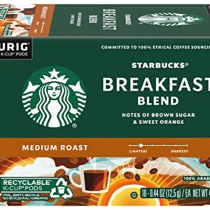 Starbucks Coffee K-Cup Pods, Breakfast Blend Medium Roast, Ground Coffee K-Cup Pods for Keurig Brewing System, 10 CT K-Cup Pods Per Box (Pack of 2 Boxes)