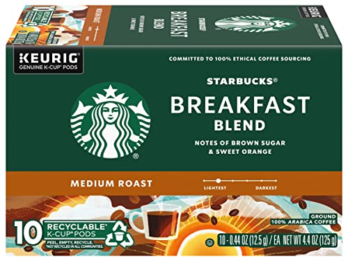 Starbucks Coffee K-Cup Pods, Breakfast Blend Medium Roast, Ground Coffee K-Cup Pods for Keurig Brewing System, 10 CT K-Cup Pods Per Box (Pack of 2 Boxes)