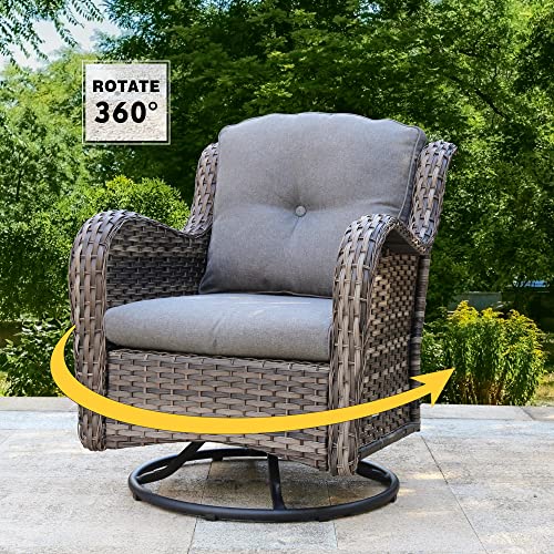 HAPLIFE 3 Pieces Patio Wicker Swivel Rocker Chairs with Side Table Rattan Outdoor Furniture Rocking Chair Set (Grey)